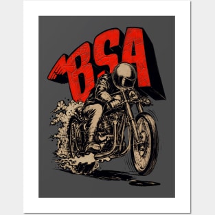 Vintage Retro BSA Street Racer Motorcycle Motormaniac Posters and Art